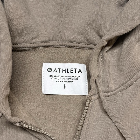 Athleta Forever Fleece Full Zip Sweatshirt Hoodie Cropped - Brown - Women's S - Picture 3 of 13